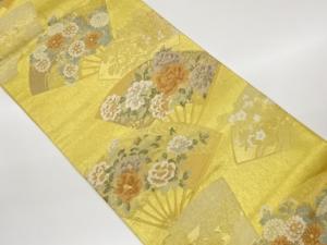 扇に花々・流水模様織出し袋帯